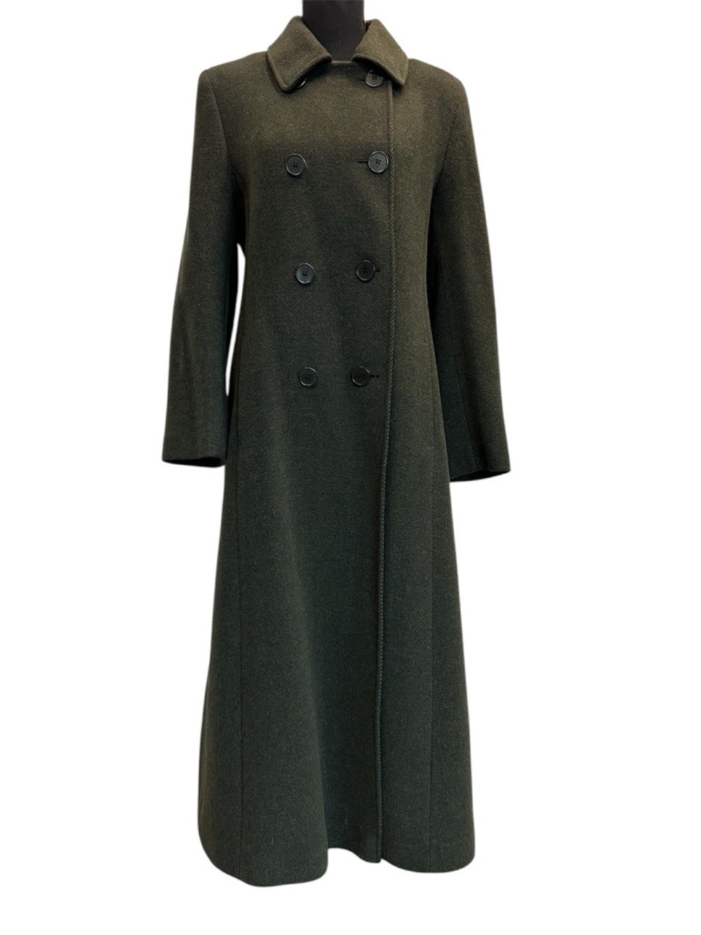 Mallia Forest green angora wool blend Long Double-Breasted Coat Sz 8